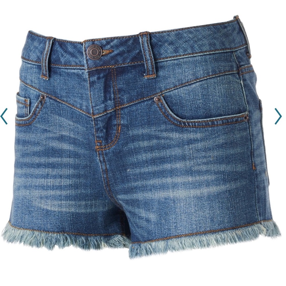 NWT Mudd High Waist Drop Yoke Jean Shortie Shorts Blue Juniors Size 1